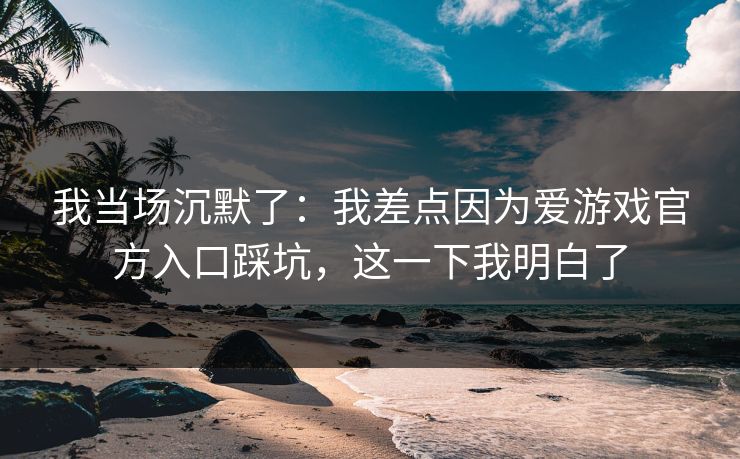 我当场沉默了：我差点因为爱游戏官方入口踩坑，这一下我明白了